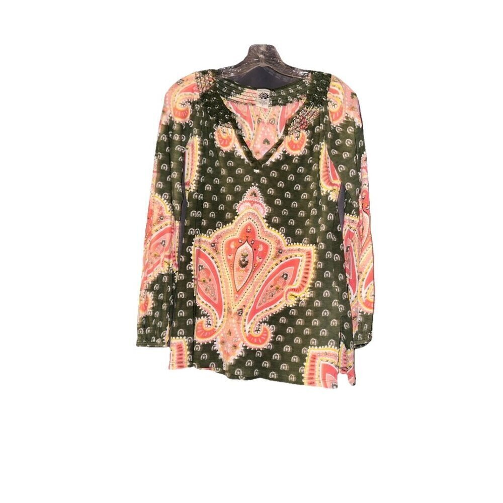 Vtg Lucky Brand Vintage Women's Small Floral Paisley Mandala Top Y2K